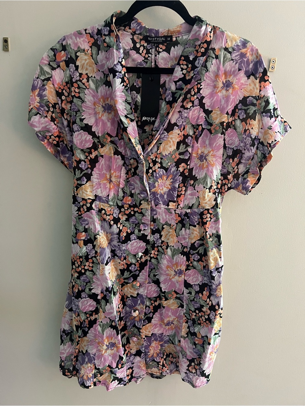 Nasty Gal Black Floral 100% Cotton Mini Dress